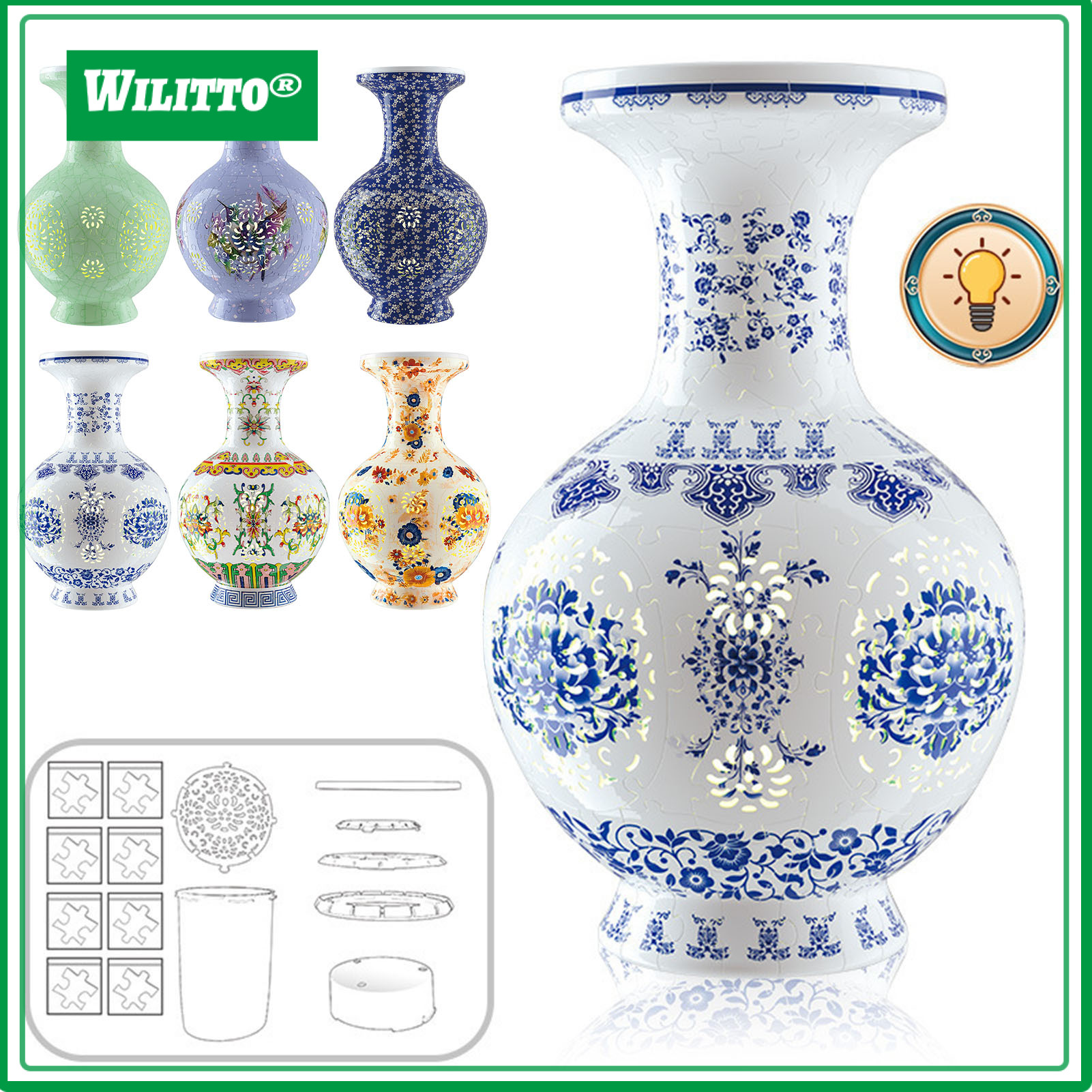 Lighted 3D Puzzle Vase 200 Pieces of Puzzle Vase Decorative Vase with Light Puzzle Art Project for Stress Relief Housewarming Home Decoration ราคา 1,318 บาท*ส่งฟรี