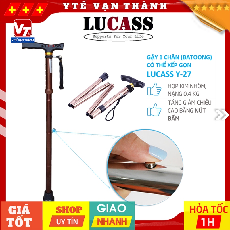 ✅ gậy 1 chân thẳng có thể xếp gọn lucass y-27 | có thể tăng giảm chiều cao -vt0321 - y tế vạn thành