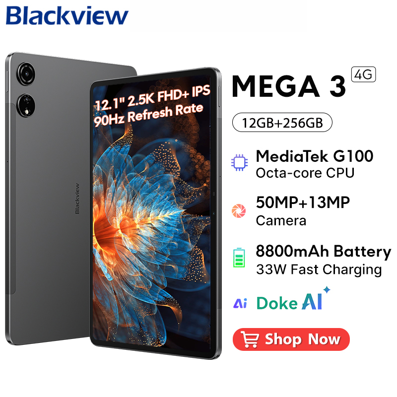 【Official shop】Blackview MEGA 3 Tablet 12.1" 2.5K 90Hz Display 12GB 256GB 8800mAh 50MP Camera 33W Fast Charging Android 15 Pad ราคา 8,690 บาท*ส่งฟรี