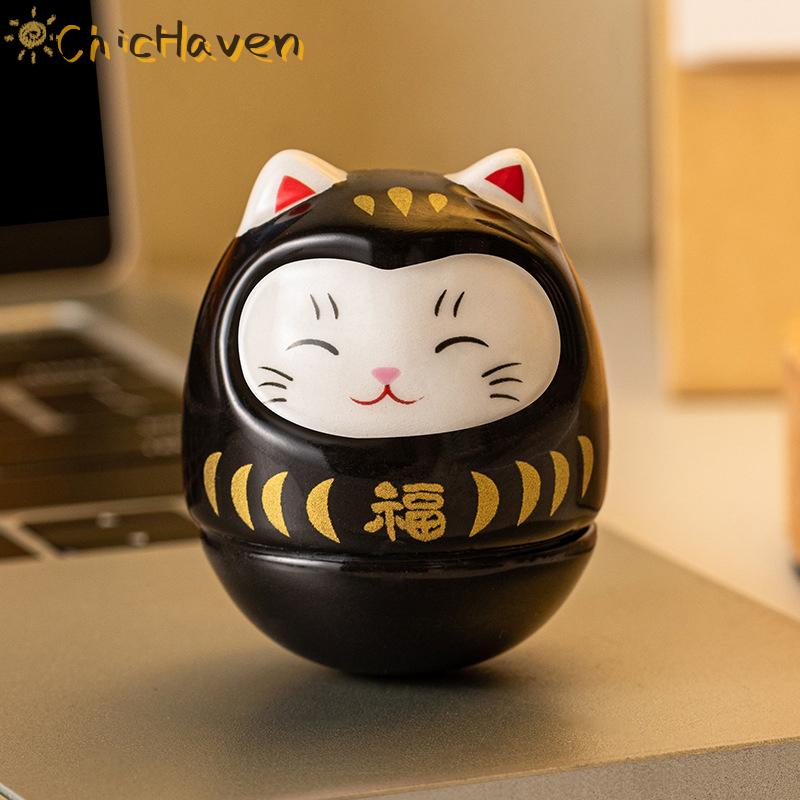 ChicHaven Gốm Daruma tượng Daruma Tumbler Thủ công mỹ nghệ Nhật Bản phong cách may mắn mèo may mắn t