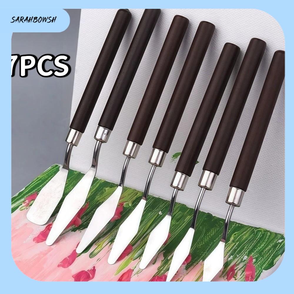 SARAHBOWSH 7PCS Thép không gỉ Bộ cọ vẽ tranh sơn dầu nghệ thuật Bằng gỗ Nhẹ Bộ cọ vẽ Bền bỉ Xẻng trộn sơn màu nước Công cụ vẽ