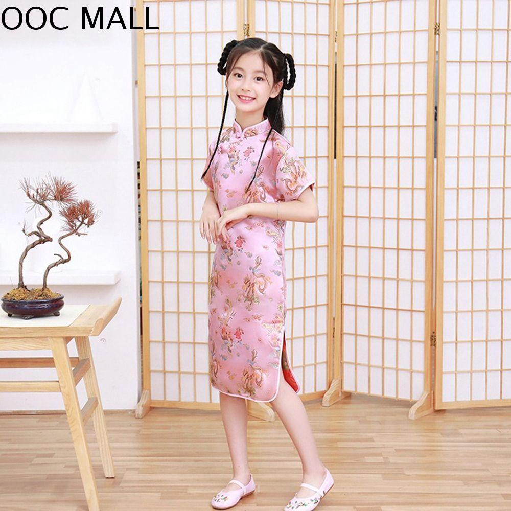OOC Mềm Khí chất Hoài cổ Họa Tiết Rồng Phượng Hoàng Mùa hè Thoải mái Thiết kế thích hợp Lụa Váy qipao truyền thống cho trẻ em Sườn xám bé gái Đầm phong cách Trung Quốc Váy bé gái