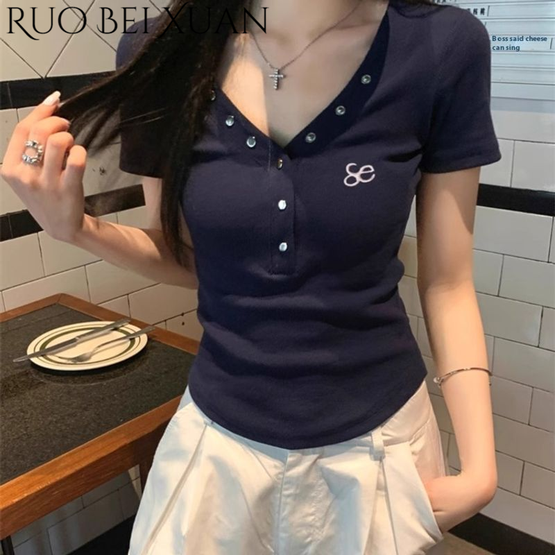 Ruo Bei Xuan Summer V-neck Short-Sleeved Top ราคา 7,367 บาท*ส่งฟรี