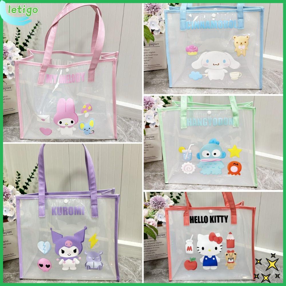 LETIGO Trong suốt Túi xách thạch sanrios Hoạt hình dễ thương Anime Túi tote du lịch  Tay cầm bền Túi giặt