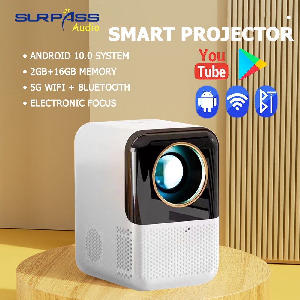 สมาร์ทโปรเจคเตอร์ 5G WIFI Bluetooth Android 10.0 ระบบลำโพงในตัวรีโมทคอนโทรลสำหรับโฮมเธียเตอร์วิดีโอโฟกัสสั้นโปรเจคเตอร์กลางแจ้ง ราคา 3,536 บาท*ส่งฟรี
