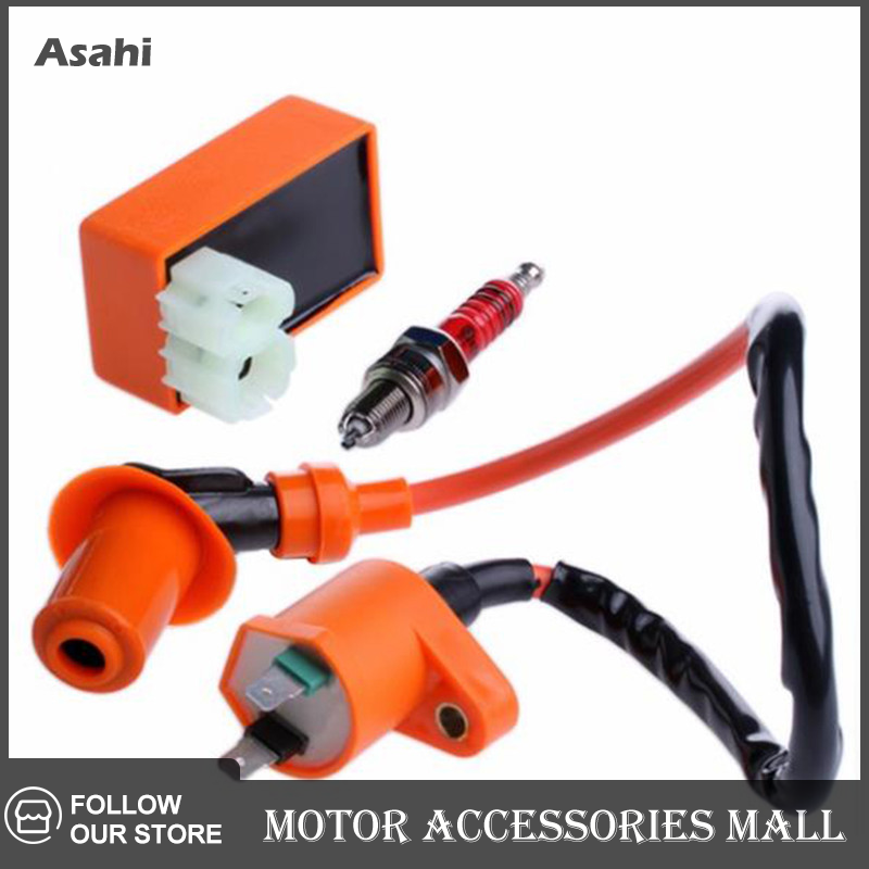 Asahi Motor Cuộn đánh lửa đua CDI + cuộn đánh lửa + bugi cho GY6 50cc