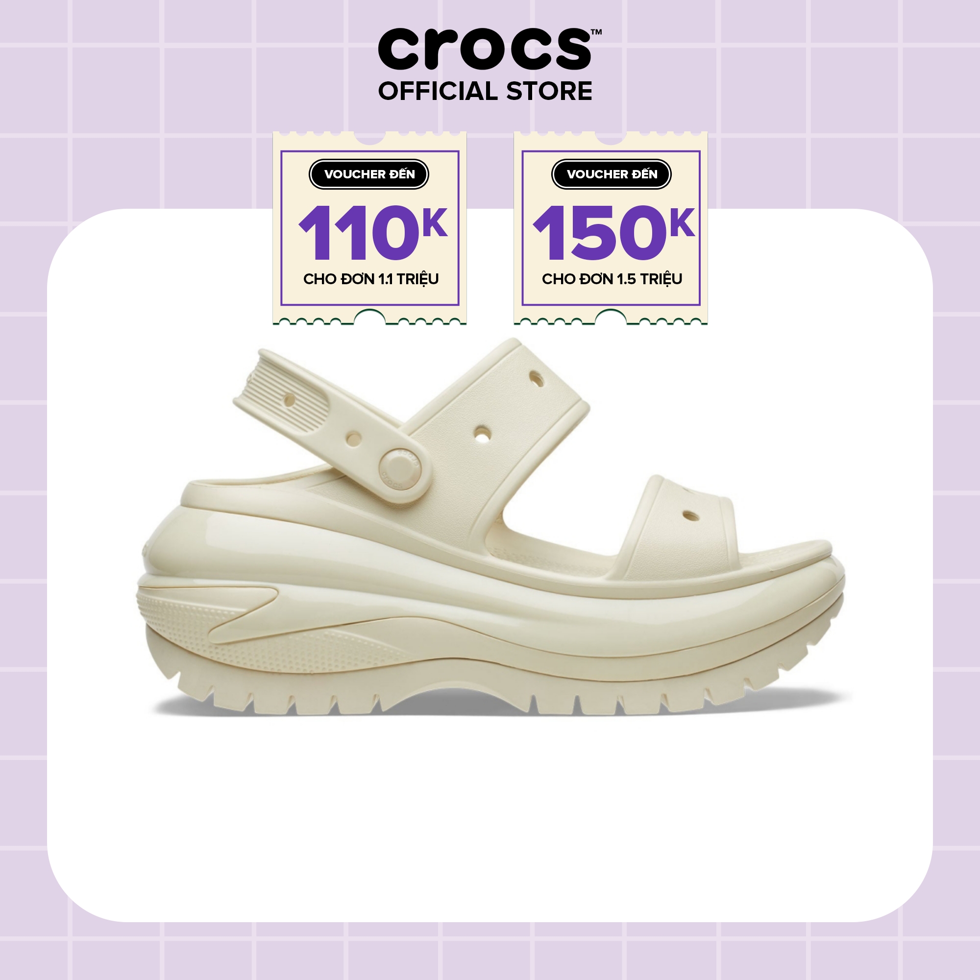 Xăng Đan Unisex Crocs Mega Crush - Bone