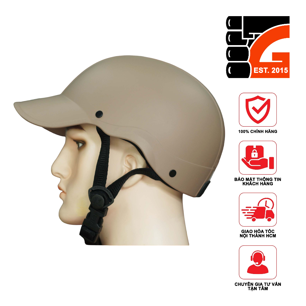 Mũ Bảo Hiểm 1/2 NAPOLI Nón Kết màu cà phê Trẻ Trung - FREESIZE 54-59cm - Dùng cho người đi moto, xe máy