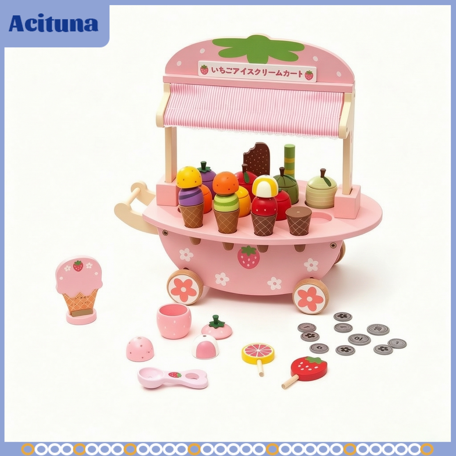 Acituna Pushable Toy Ice Cream Cart Educational Ice Cream Cart Toy Portable Easy to Clean for Children, Toddlers, Children, Playroom ราคา 14,101 บาท*ส่งฟรี