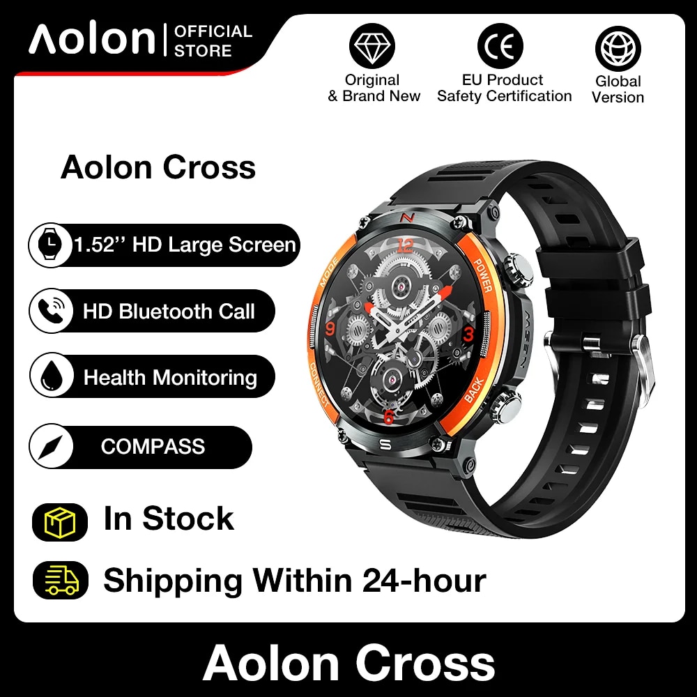 Aolon Cross Smart Watch Comass HD Bluetooth Call Smartwatch 1.5-inch 454*454 Screen 420mAh Battery Dynamic Heart Rate Monitoring ราคา 2,003 บาท*ส่งฟรี
