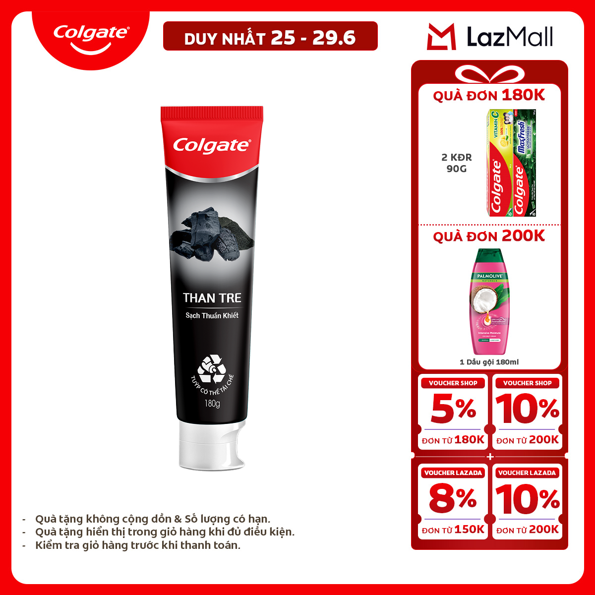 [Chỉ 25-29.6_X2 Voucher giảm đến 20%] Kem đánh răng Colgate thiên nhiên từ than tre Hàn Quốc 180g