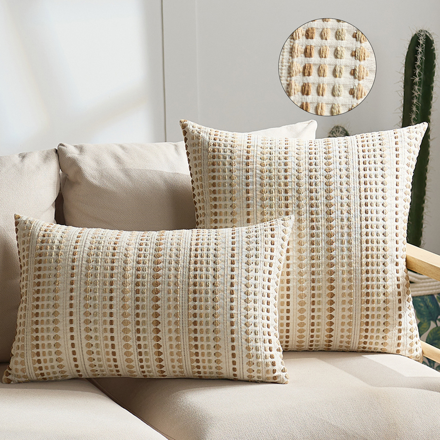 30x50cm/45x45cm/50x50cm Boho Style Cushion Cover Dots Textured Accent Jacquard Grey Orange Ivory Blue Home Decoration for Sofa Couch Bed