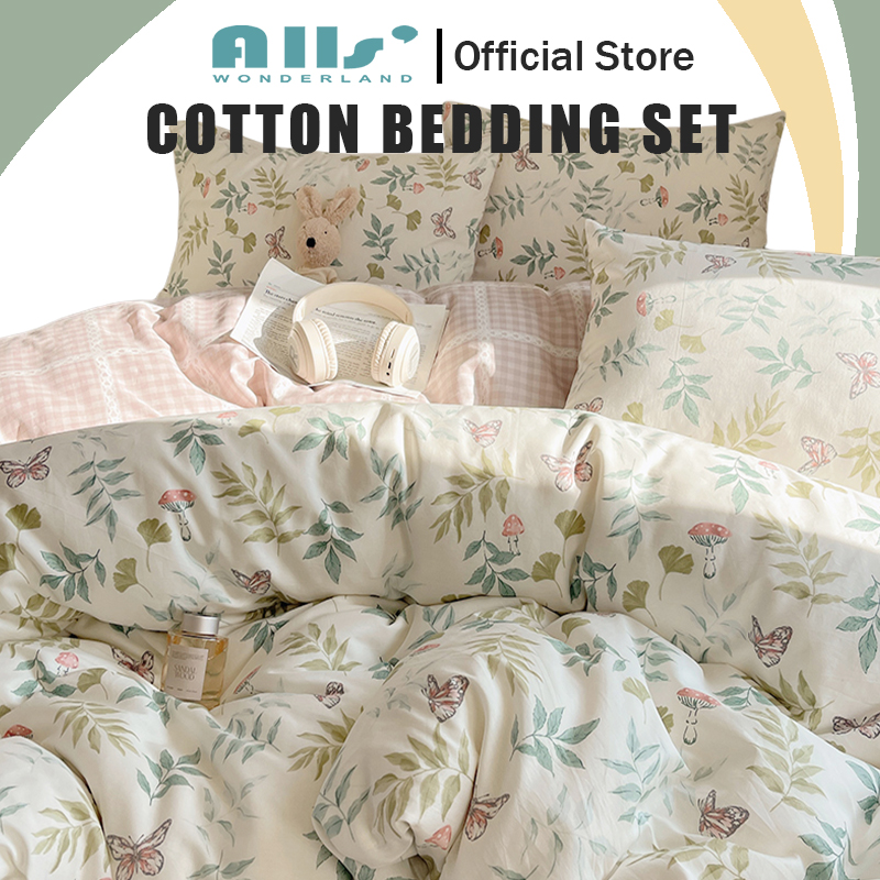 Alls' Wonderland 100% Cotton Bedding Set 4 IN 1 Floral Cartoon Duvet Cover Set Bedsheet Set Single Queen King ราคา 1,234 บาท*ส่งฟรี