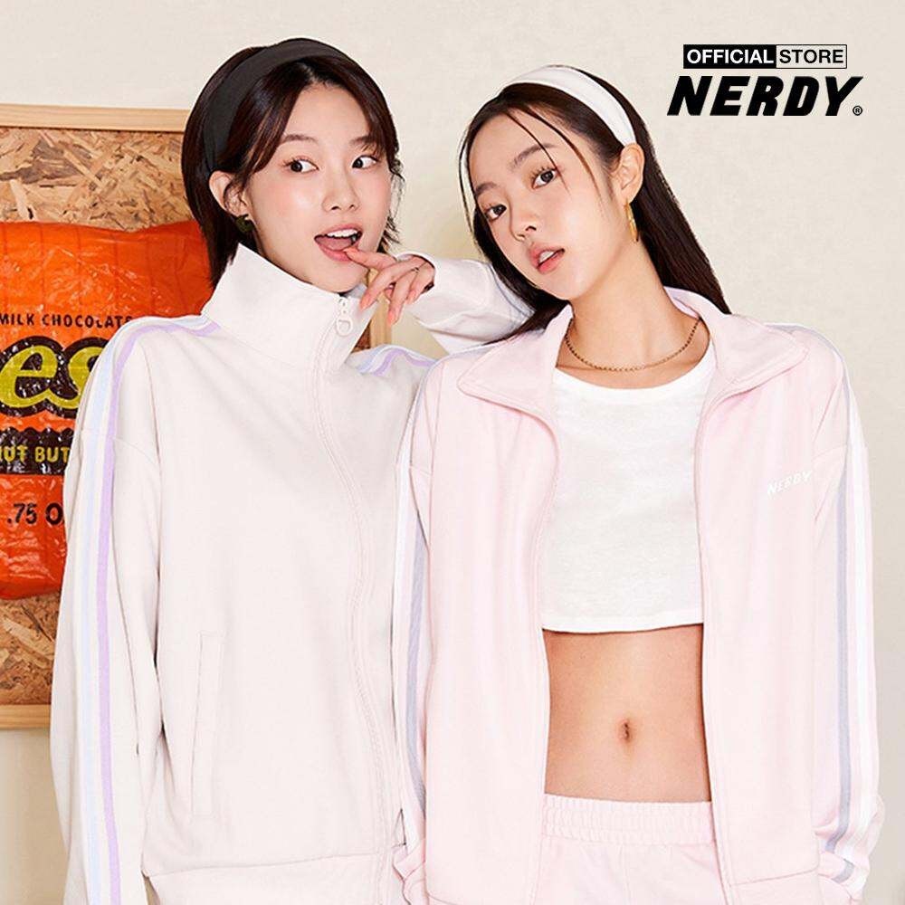 NERDY - Áo khoác thể thao unisex tay dài cổ bẻ phom suông NY Bicolor PNES23KA01-02