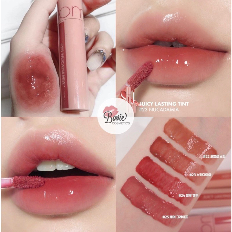 Son tint bóng Romand màu 23 Juicy Lasting Tint Nâu đỏ nhạt - Nucadamia