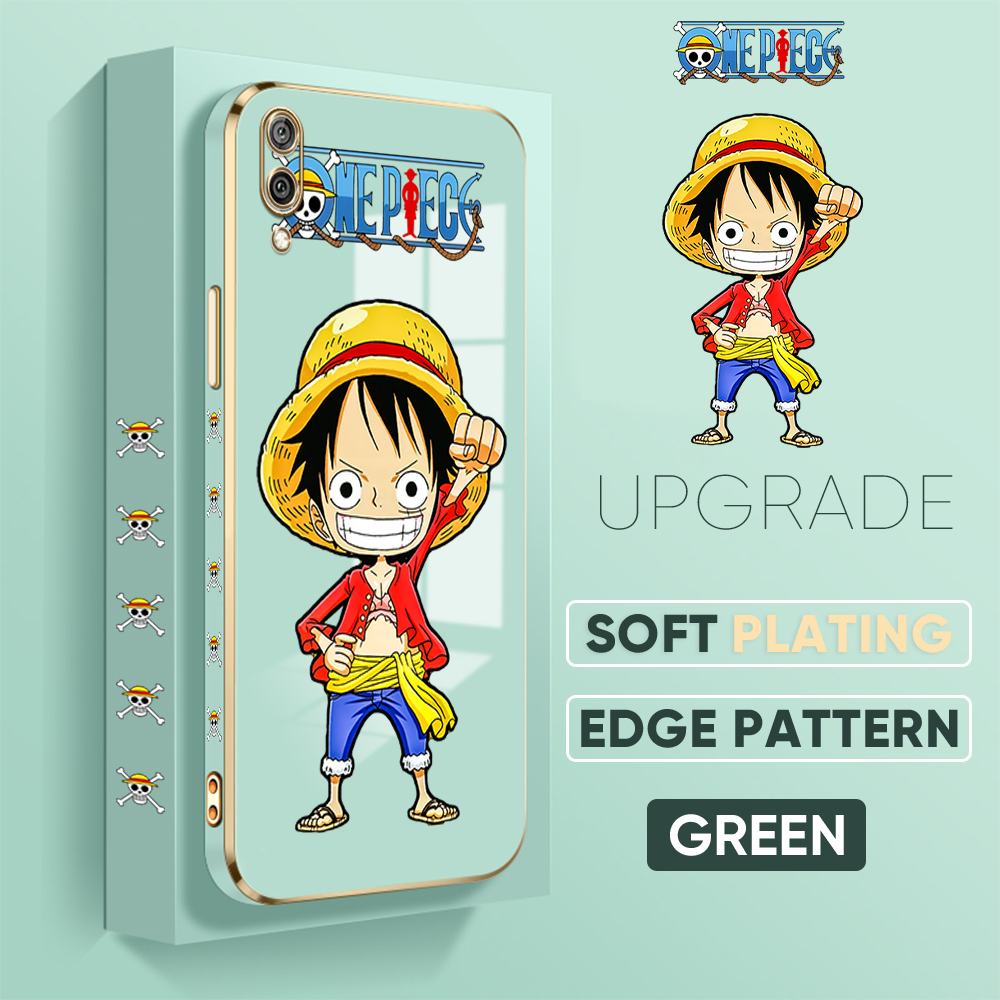 Phone Case For Huawei Y7 Pro 2019 Y8P Y9 2019 Y9 Prime 2019 Free Lanyard + Cartoon Luffy Square Edge Pattern Casing Plated Phone Shell Luxury Plating Soft Phone Case