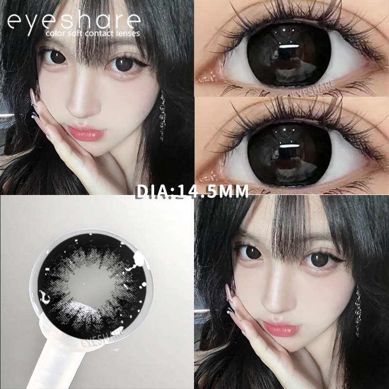 Eyeshare 1 cặp kính áp tròng cận thị 0.0-6.00 đen 14.5mm mắt to Vận chuyển nhanh