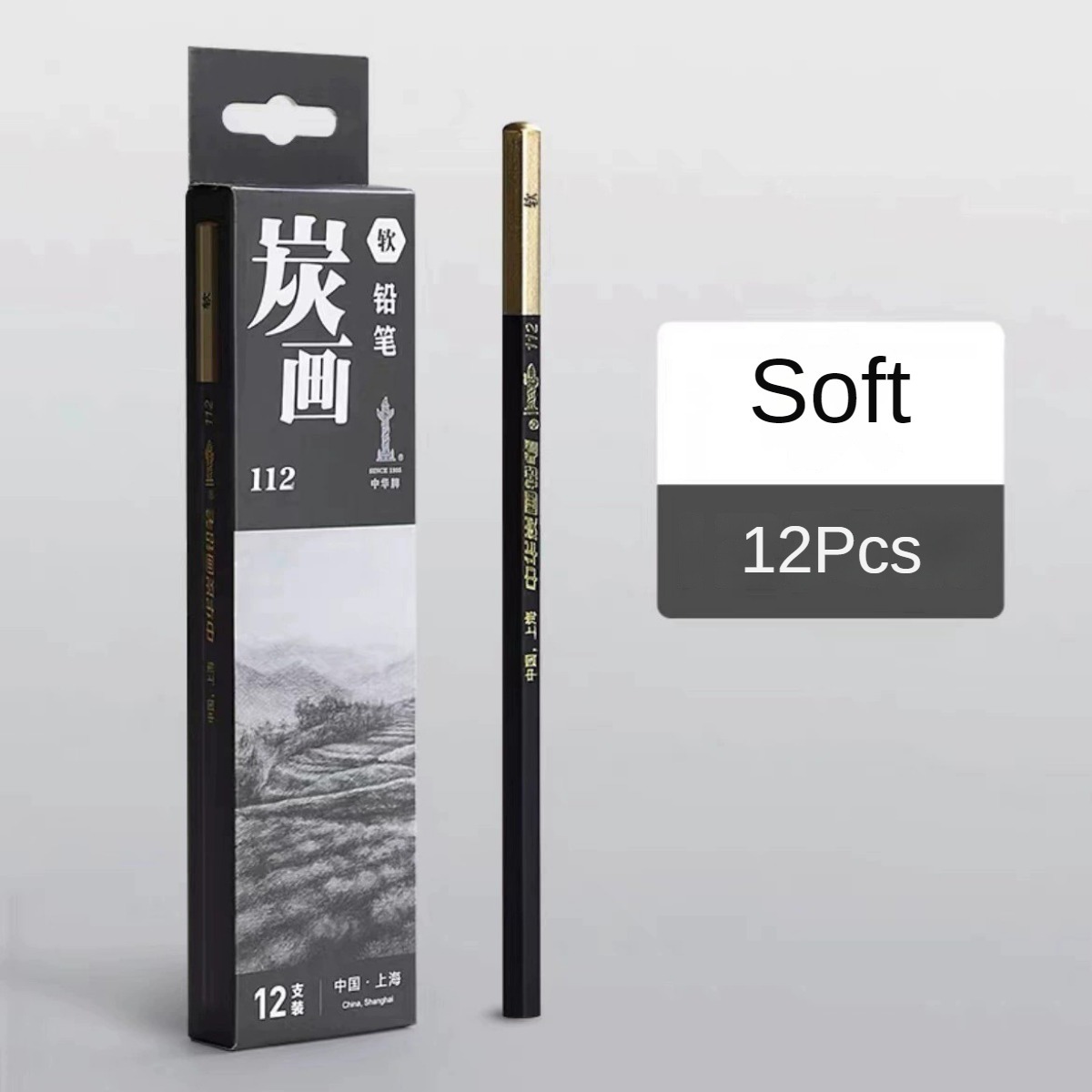 12Pcs Charcoal Pencils for Sketching Drawing Painting Soft Medium and Hard Black School Art Supplies
