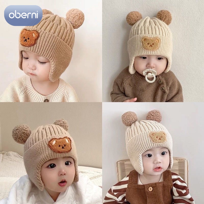 Oberni Mũ len lông nhung mùa đông dành cho trẻ em Mũ dệt kim bé trai và bé