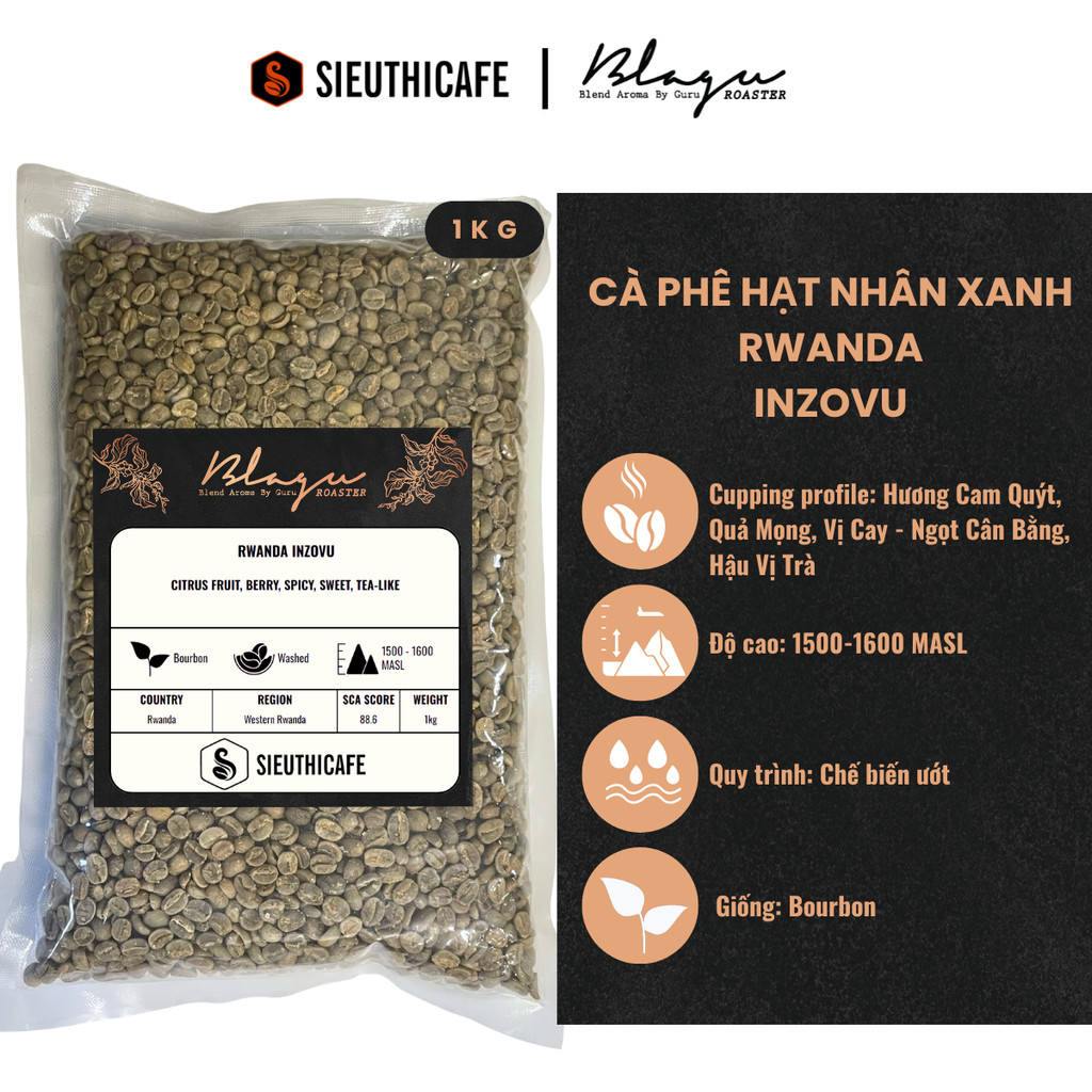 Cà Phê Blagu Hạt Nhân Xanh Rwanda Inzovu - 1kg