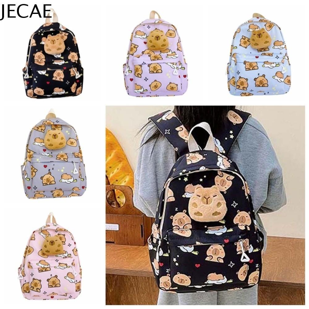 JECAE Dày hơn Ba lô Capybara Nylon Trang trí búp bê Ba lô hình thú hoạt hình Sáng tạo Dây đai rộng Túi đi học dung tích lớn