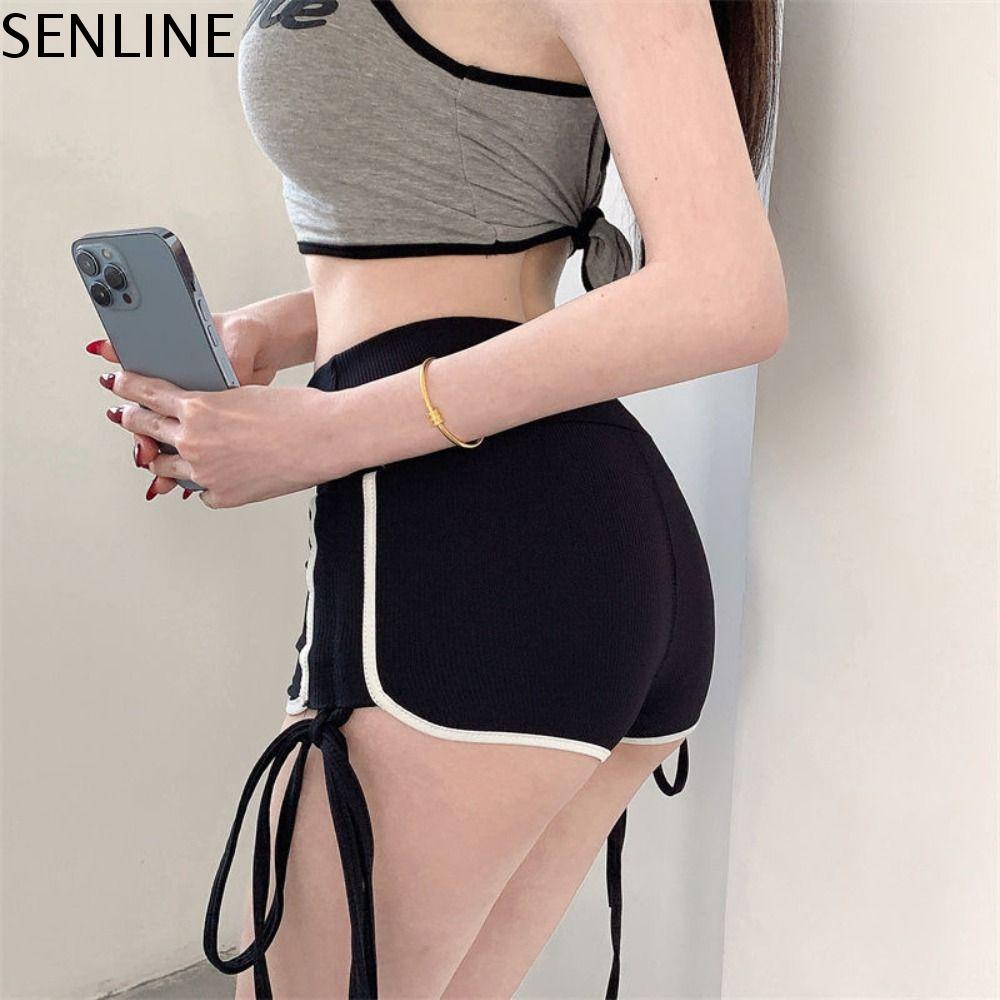 SENLINE Phong cách Hàn Quốc Quần đùi bó sát cho Nữ Có Nơ Không đường may Y2K Quần Legging Dây Rút Trang phục dạo phố Mông đào Tập luyện