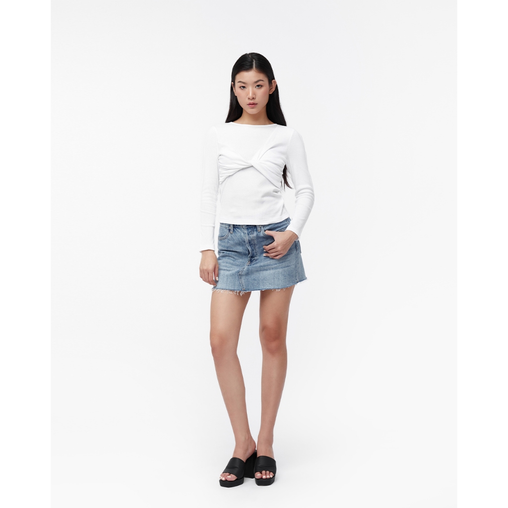 TheBlueTshirt - Áo kiểu nữ Long Sleeve Double Twist Top - Signature White Rib