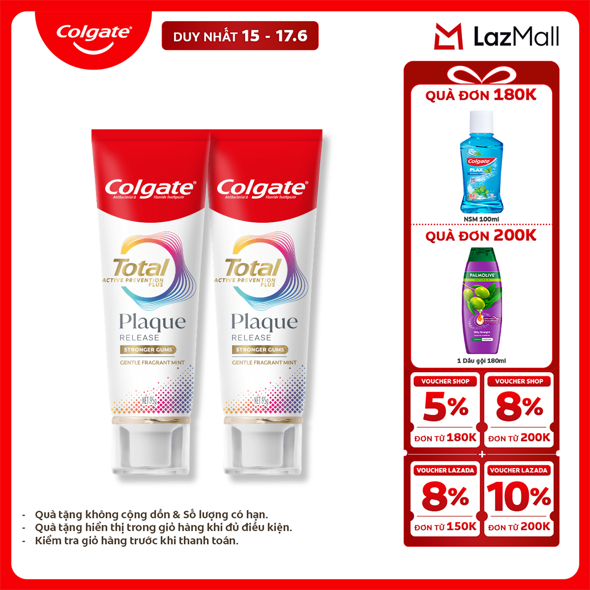 Kem đánh răng Colgate Total Plaque Release 95g/tuýp giúp khỏe nướu, ngăn mảng bám hiệu quả gấp 3 lần
