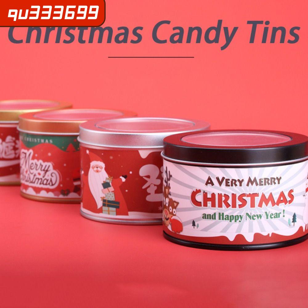QU333699 Christmas Candy Tin Xmas Round Tinplate Boxes Storage Cans Mini