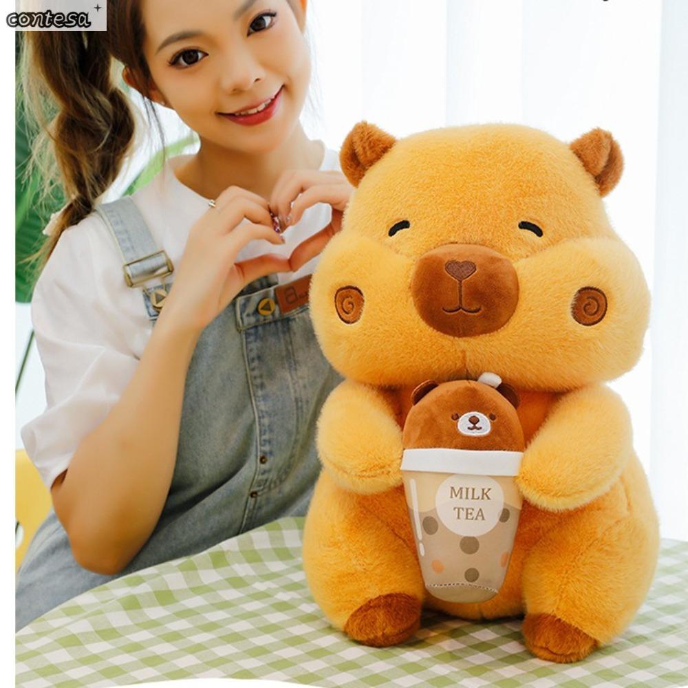 CONTESA Phong cách Q Đồ chơi vải nhung lông capybara Mô phỏng Trà sữa uống Búp bê capybara Loạt đồ trang trí Kawaii Hoạt hình Đồ chơi capibara fluffty Quà sinh nhật