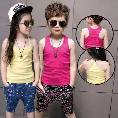 100% Cotton Unisex Singlets Children Top Sleeveless Tee Shirt T-shirt Boys Girls Kids Clothes [Girls]