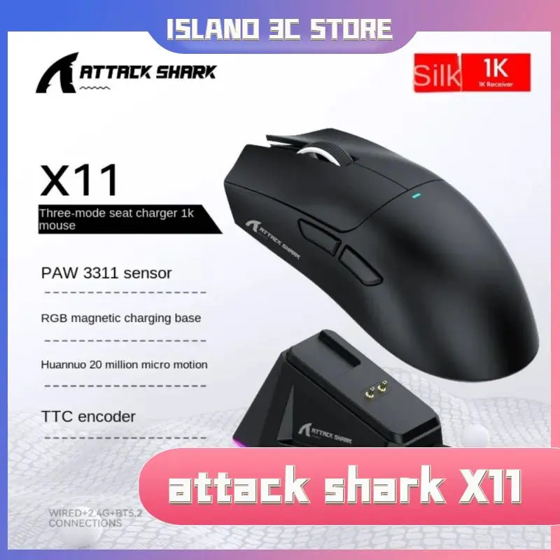 Paw3311 Triple-Mode Attack Shark X11 Kết Nối Trọng Lượng Nhẹ Bluetooth Chuột Cảm Ứng Từ Tính Sạc Cảm