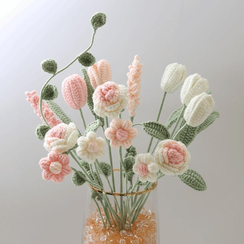 xianyun Gradient rose hand woven bouquet, crochet yarn material, flower wrapping, homemade gift product Knitting & Crochet