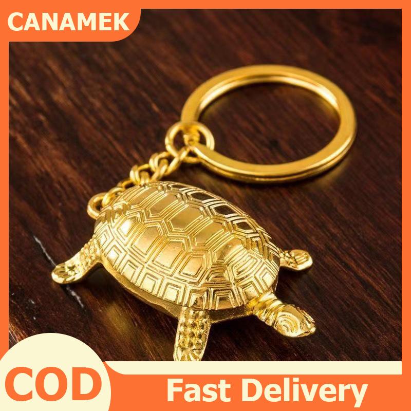 CANAMEK Money Turtle Keychain Lucky Alloy Keyring Wealth Attracting Golden Tortoise Key Chain Decorative Solid Color Metal Key Pendant