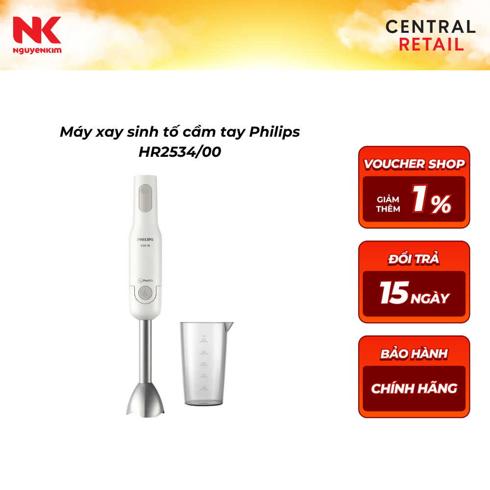 Máy xay cầm tay Philips HR2534/00 - Dung lượng 0.5L, 650W, Thép không gỉ