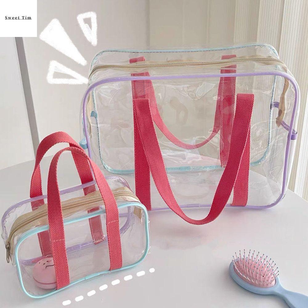 SWEET TIM กระเป๋าสงกรานต์ พกพาสะดวก สีครีม กระเป๋าซิป ความจุขนาดใหญ่ กระเป๋าใส่อุปกรณ์อาบน้ำ กระเป๋าจัดระเบียบสำหรับเดินทาง กระเป๋าพีวีซี กระเป๋าเก็บของกันน้ำ กระเป๋าชายหาดกันน้ำ กระเป๋าแต่งหน้าโปร่งใส ราคา 60 บาท*ส่งฟรี