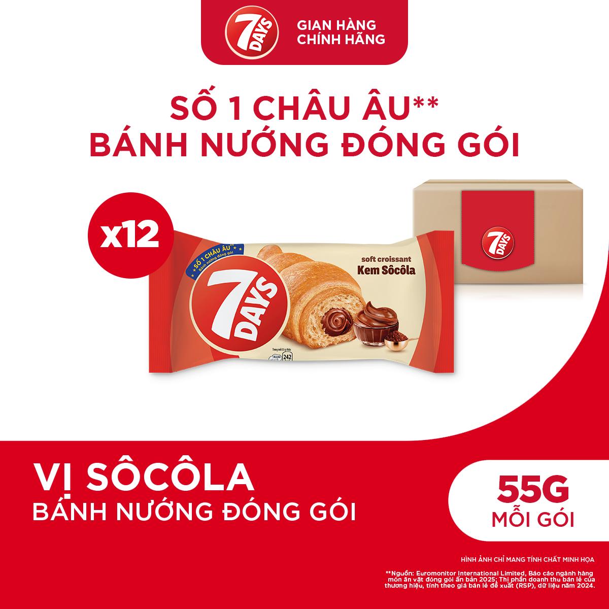 Combo 12 Gói Bánh Sừng Bò 7DAYS Kem Sôcôla 55g