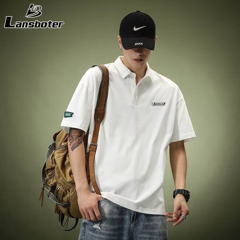 Lansboter áo thun polo áo polo nam áo thun có cổ áo có cổ Áo polo nam áo thun cotton màu trắng dày m