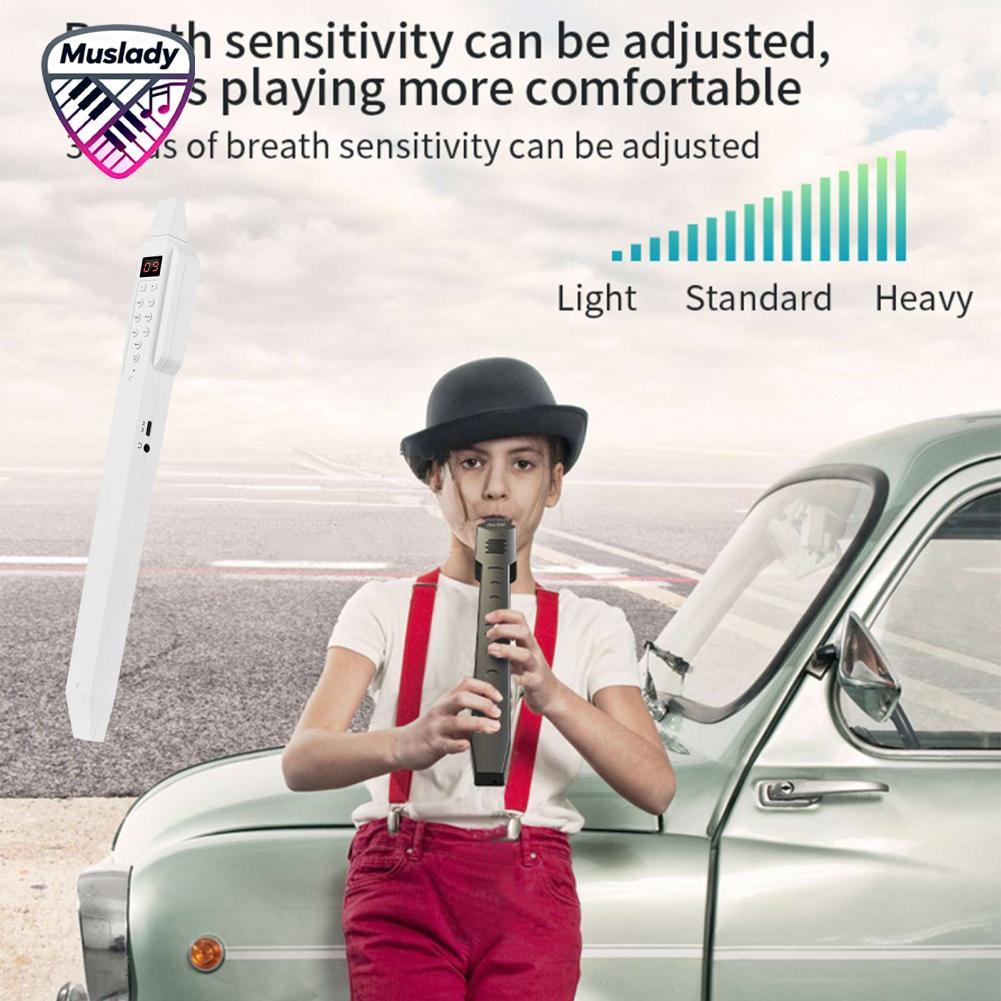 Muslady Dụng cụ gió điện tử kỹ thuật số BT có thể sạc lại Hỗ trợ 10 tông màu Có thể điều chỉnh độ nhạy hơi thở Tai nghe hoặc loa ngoài Kết nối ứng dụng