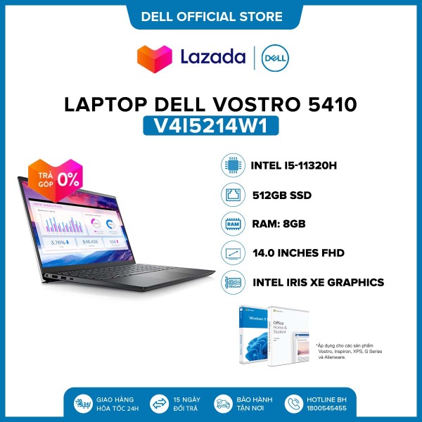 Bảng giá Laptop Dell Vostro 5410 14 inches FHD (Intel / i5-11320H / 8G / 512GB SSD /  Office Home & Student 2021 / Windows 11 / Finger Print) l Titan Grey l V4I5214W1 Phong Vũ