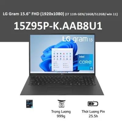 Laptop LG Gram IPS LCD FHD (1920x1080) 15.6 inches (i7 11th/16GB/512GB SSD) l 15Z95P-K.AAB8U1