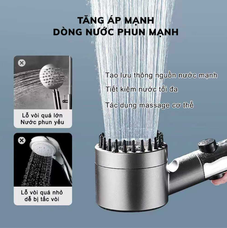  Vòi Sen Tăng Áp Đầu Vòi Hoa Sen Mát Xa 4 Trong 1 3 Chế Độ Áp Suất Tặng kèm dây  