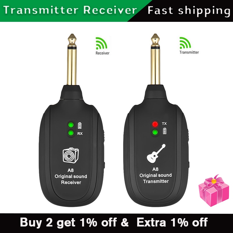 A8 UHF Guitar hệ thống không dây máy thu phát được xây dựng trong không dây có thể sạc lại Guitar transmitter cho phụ kiện đàn guitar guitar & bass Phụ kiện