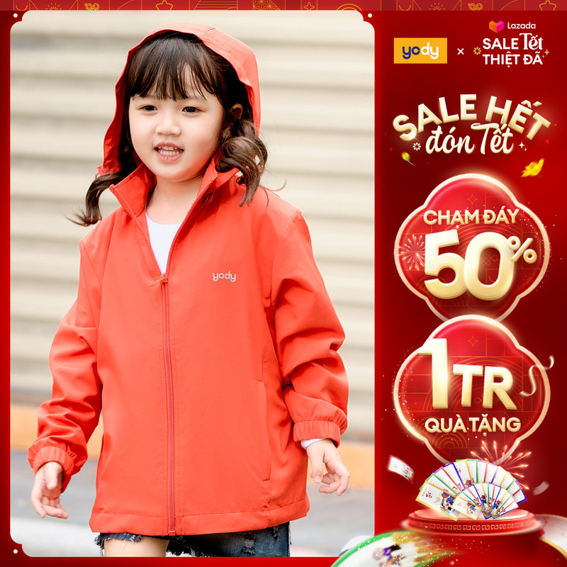 Áo khoác gió YODY cho bé trượt nước thông minh, áo gió 2 lớp siêu nhẹ, cản gió, trượt nước và siêu gọn AKK5021