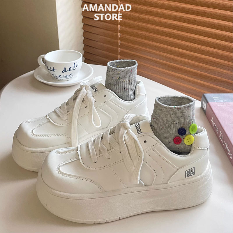  QiaoYiLuo platform sneakers women's spring and summer new niche orange casual shoes round head lace-up board shoes 