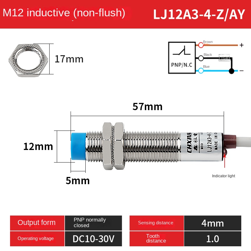 LJ12A3-4-Z/AY Cảm Biến Tiệm Cận CHXINSHE M12 | Tùy chọn LJ12A3-2-Z / LJ12A3-4-Z Công Tắc NPN/PNP NO/NC 24V | Phát Hiện 2mm/4mm | Tự Động Hóa Công Nghiệp Chính Hãng