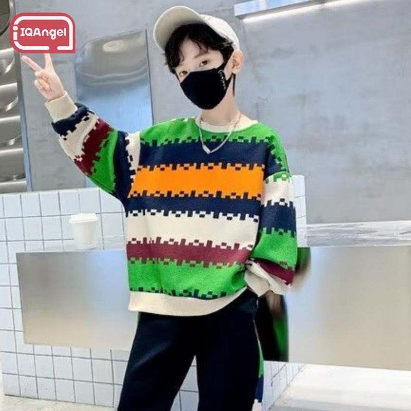 IQANGEL Boys' handsome sports sweatshirt New fashionable long-sleeved tops for children in winter Loose and comfortable - ยี่ห้อ IQANGEL ราคา 206 บาท*ส่งฟรี