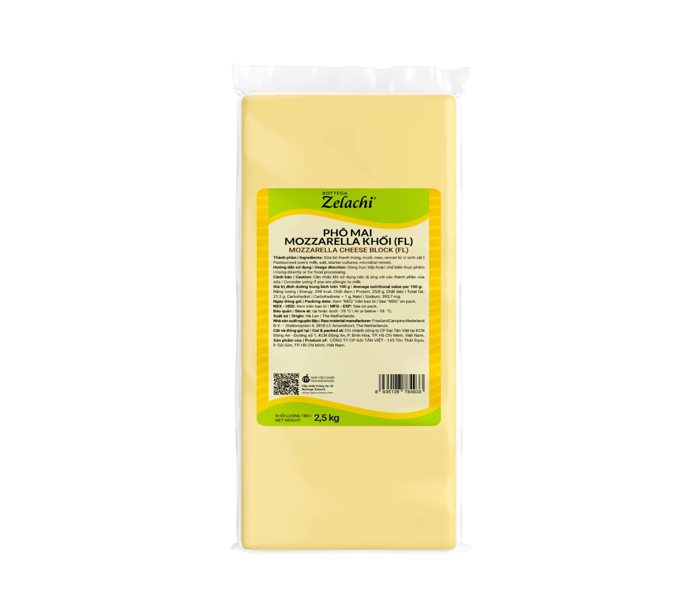 Phô mai mozzarella Zelachi 2.5kg