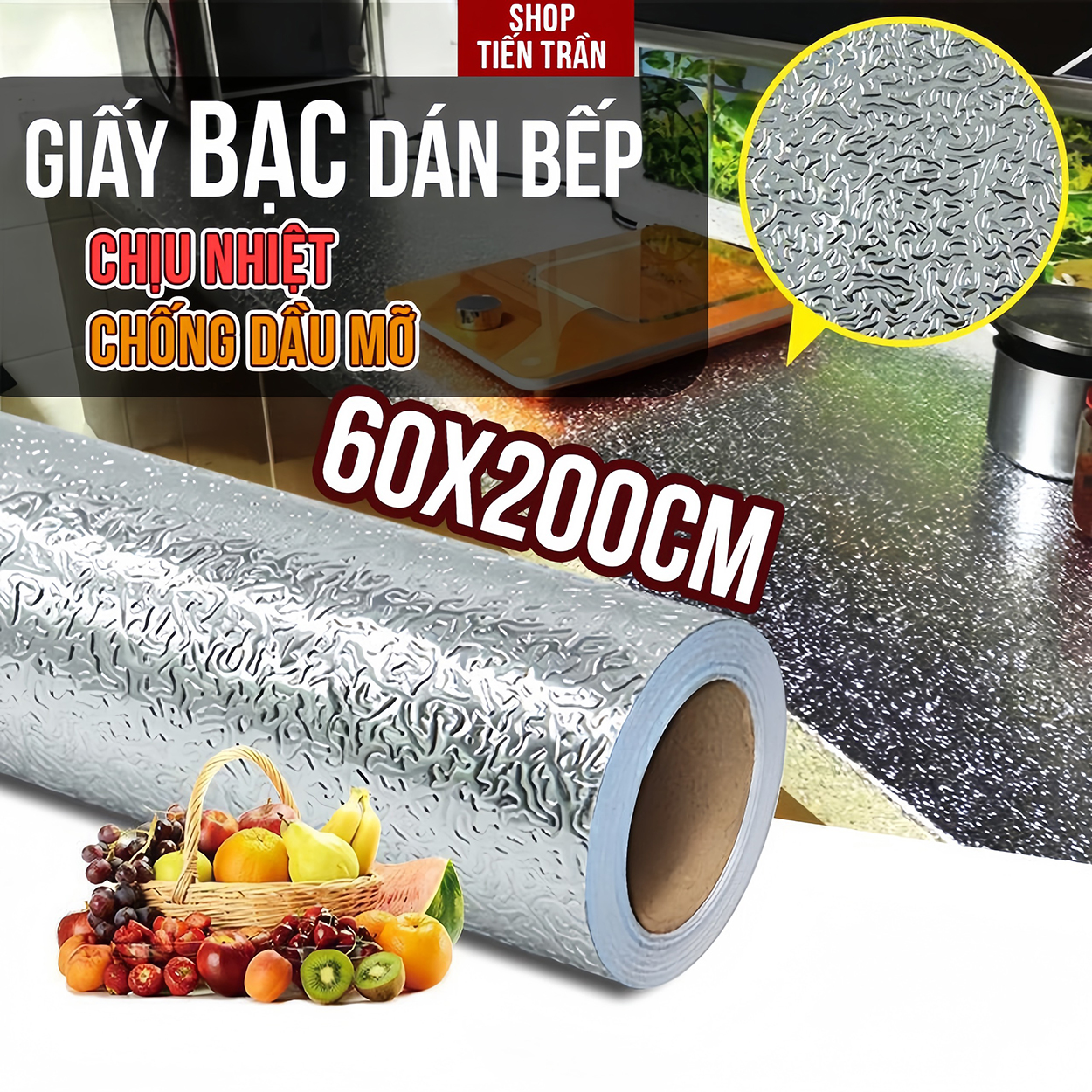 Cuộn giấy bạc dán bếp, dán kệ tủ chống thấm chịu nhiệt - shoptientran