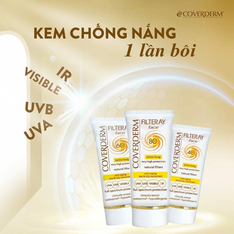 Kem chống nắng vật lý coverderm filteray spf60 tiện lợi chỉ 1 lần bôi, chống thấm nước vượt trội